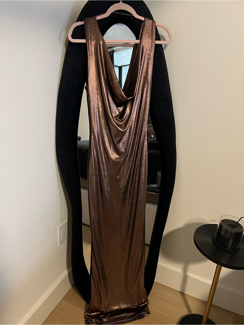 JLUXLABEL Metallic Bronze Cowl Neck Sleeveless Maxi Dress - Picture 4 of 5